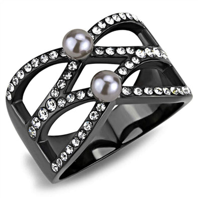 WildKlass Stainless Steel Ring IP Light Black (IP Gun) Women Synthetic Gray-WildKlass Jewelry