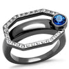 WildKlass Stainless Steel Ring IP Light Black (IP Gun) Women Top Grade Crystal Capri Blue-WildKlass Jewelry