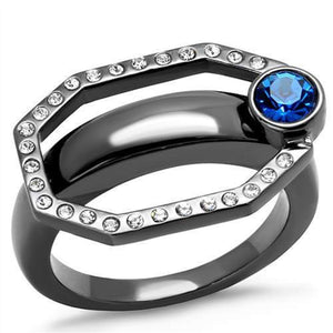 WildKlass Stainless Steel Ring IP Light Black (IP Gun) Women Top Grade Crystal Capri Blue-WildKlass Jewelry