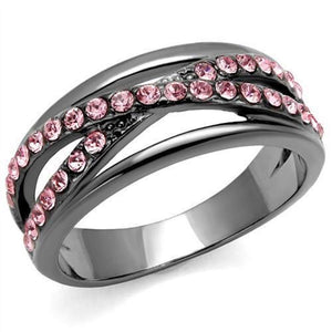 WildKlass Stainless Steel Ring IP Light Black (IP Gun) Women Top Grade Crystal Light Peach-WildKlass Jewelry