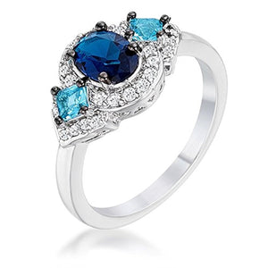 WildKlass 1.3Ct Rhodium Plated and Hematite Plated Shades of Blue CZ Three Stone Engagement Ring-WildKlass Jewelry