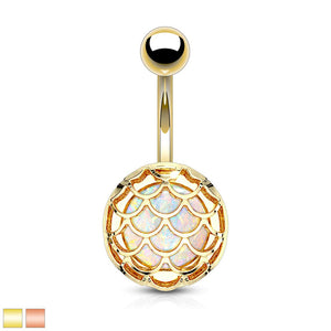 Opal Glitter Incased Casted Fish Scale PVD Over 316L Surgical Steel WildKlass Belly Button Navel Rings-WildKlass Jewelry
