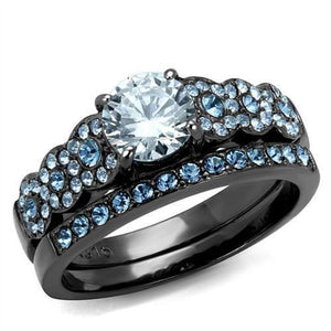 WildKlass Stainless Steel Ring IP Light Black (IP Gun) Women AAA Grade CZ Clear-WildKlass Jewelry
