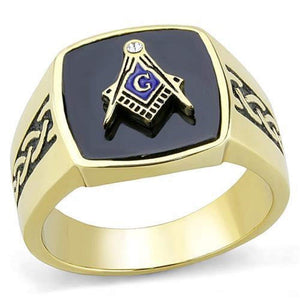 WildKlass Stainless Steel Ring IP GoldMen Synthetic Jet-WildKlass Jewelry