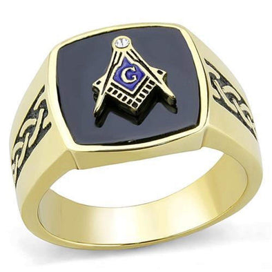 WildKlass Stainless Steel Ring IP GoldMen Synthetic Jet-WildKlass Jewelry