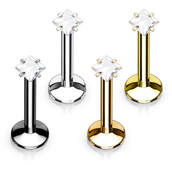 WILDKLASS 4 Pcs Value Pack Internally Threaded Square Prong Top Gem Labret Monroe Titanium IP Over 316L Surgical Steel-WildKlass Jewelry