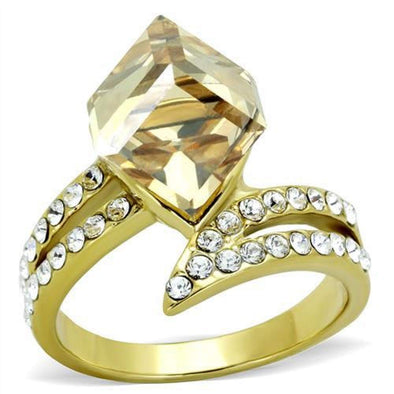 WildKlass Stainless Steel Ring IP Gold Women Top Grade Crystal Champagne-WildKlass Jewelry