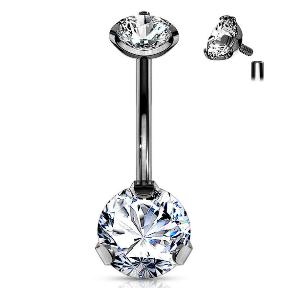 Prong Set Titanium IP Over Internally Threaded 316L Surgical Steel WildKlass Navel Ring-WildKlass Jewelry