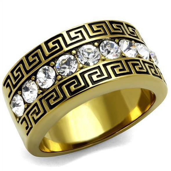 WildKlass Stainless Steel Ring IP GoldMen Top Grade Crystal Clear-WildKlass Jewelry