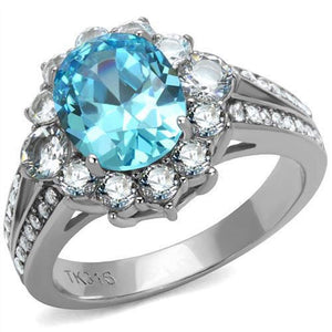 WildKlass Stainless Steel Ring High Polished Women AAA Grade CZ Sea Blue-WildKlass Jewelry