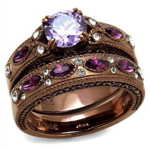 WildKlass Stainless Steel Ring IP Coffee Light Women AAA Grade CZ Amethyst-WildKlass Jewelry