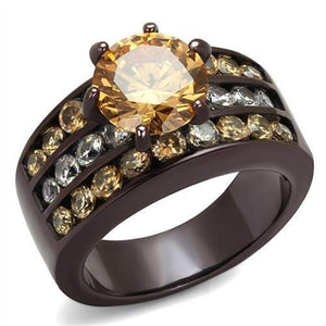 WildKlass Stainless Steel Ring IP Dark Brown (IP Coffee) Women AAA Grade CZ Champagne-WildKlass Jewelry