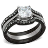 WildKlass Stainless Steel Western Ring Two-Tone IP Black Women AAA Grade CZ Clear-WildKlass Jewelry