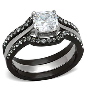 WildKlass Stainless Steel Western Ring Two-Tone IP Black Women AAA Grade CZ Clear-WildKlass Jewelry