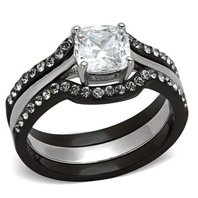 WildKlass Stainless Steel Western Ring Two-Tone IP Black Women AAA Grade CZ Clear-WildKlass Jewelry