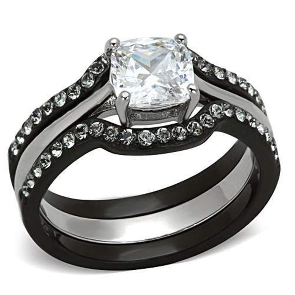 WildKlass Stainless Steel Western Ring Two-Tone IP Black Women AAA Grade CZ Clear-WildKlass Jewelry