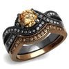 WildKlass Stainless Steel Ring IP Light Black & IP Light Coffee Women AAA Grade CZ Champagne-WildKlass Jewelry