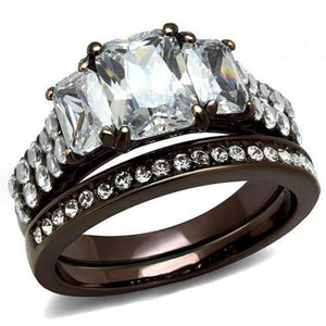 WildKlass Stainless Steel Ring IP Dark Brown (IP Coffee) Women AAA Grade CZ Clear-WildKlass Jewelry