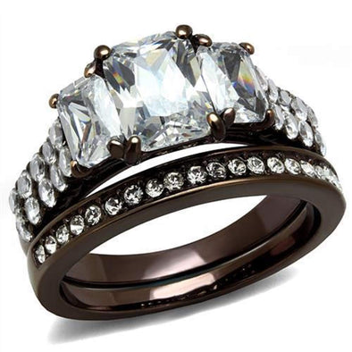 WildKlass Stainless Steel Ring IP Dark Brown (IP Coffee) Women AAA Grade CZ Clear-WildKlass Jewelry
