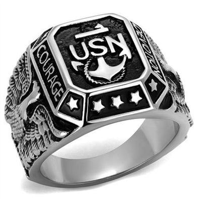 WildKlass Navy Stainless Steel Ring High Polished Men Epoxy Jet-WildKlass Jewelry
