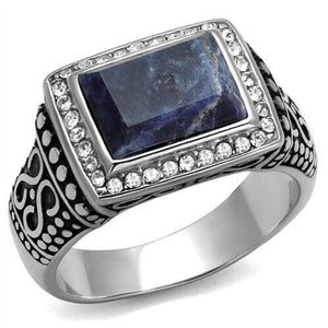 WildKlass Stainless Steel Ring High Polished Men Semi-Precious Capri Blue-WildKlass Jewelry