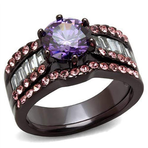 WildKlass Stainless Steel Ring IP Dark Brown (IP Coffee) Women AAA Grade CZ Amethyst-WildKlass Jewelry