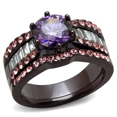 WildKlass Stainless Steel Ring IP Dark Brown (IP Coffee) Women AAA Grade CZ Amethyst-WildKlass Jewelry