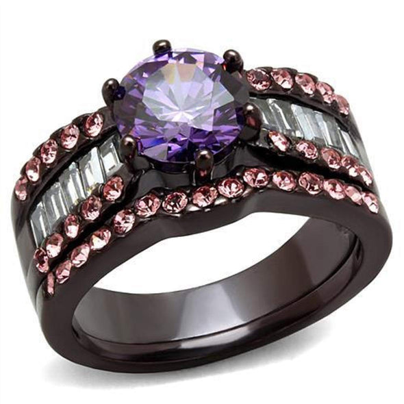 WildKlass Stainless Steel Ring IP Dark Brown (IP Coffee) Women AAA Grade CZ Amethyst-WildKlass Jewelry