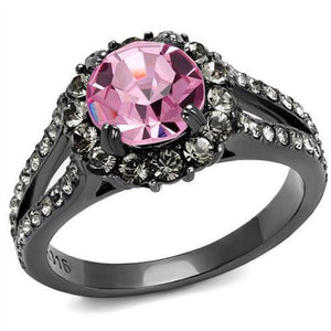 WildKlass Stainless Steel Ring IP Light Black (IP Gun) Women Top Grade Crystal Light Rose-WildKlass Jewelry