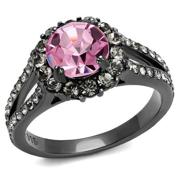 WildKlass Stainless Steel Ring IP Light Black (IP Gun) Women Top Grade Crystal Light Rose-WildKlass Jewelry