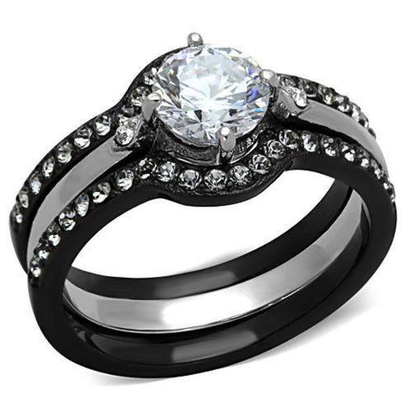 WildKlass Stainless Steel Ring Western Two-Tone IP Black Women AAA Grade CZ Clear-WildKlass Jewelry