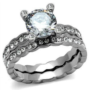 WildKlass Stainless Steel Ring High Polished Women AAA Grade CZ Clear-WildKlass Jewelry