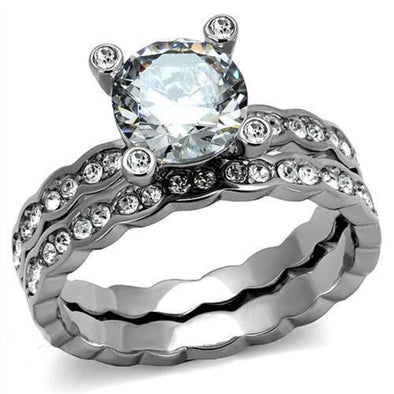 WildKlass Stainless Steel Ring High Polished Women AAA Grade CZ Clear-WildKlass Jewelry