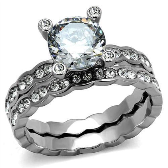 WildKlass Stainless Steel Ring High Polished Women AAA Grade CZ Clear-WildKlass Jewelry