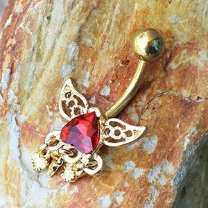 Gold Plated Reverse Winged Heart Navel Ring-WildKlass Jewelry