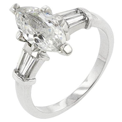 WildKlass Rhodium Plated Marquise Centerpiece Ring-WildKlass Jewelry