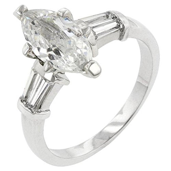 WildKlass Rhodium Plated Marquise Centerpiece Ring-WildKlass Jewelry