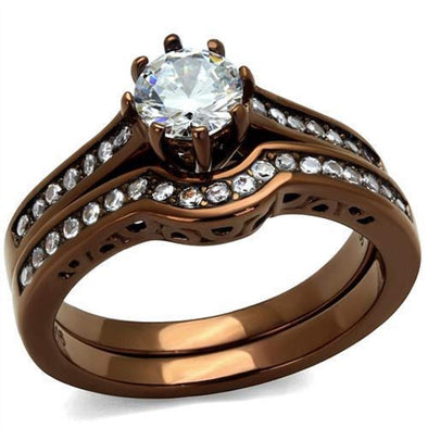 WildKlass Stainless Steel Ring IP Coffee Light Women AAA Grade CZ Clear-WildKlass Jewelry