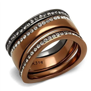 WildKlass Stainless Steel Ring IP Light Black & IP Light Coffee Women Top Grade Crystal Black Diamond-WildKlass Jewelry