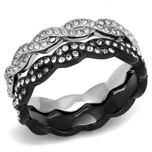 WildKlass Stainless Steel Ring Two-Tone IP Black Women Top Grade Crystal Clear-WildKlass Jewelry