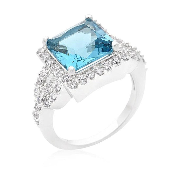WildKlass Halo Style Princess Cut Aqua Blue Cocktail Ring-WildKlass Jewelry