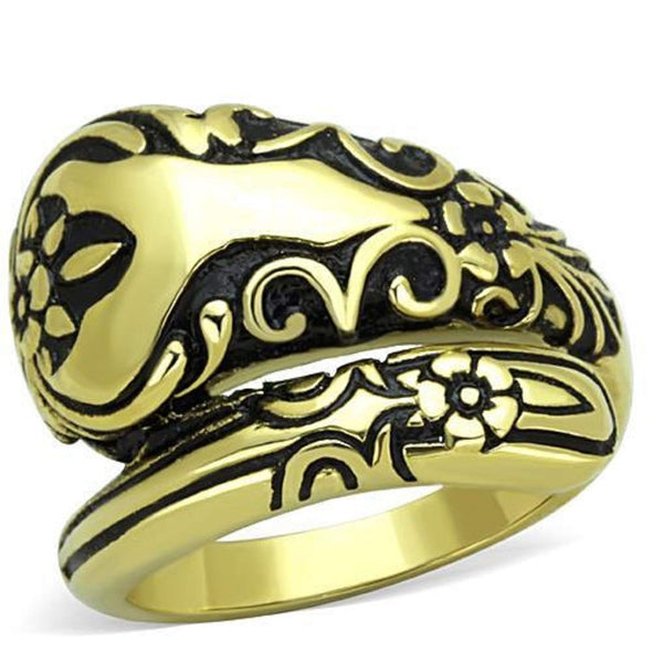 WildKlass Stainless Steel Ring IP Gold Women Epoxy Jet in Black-WildKlass Jewelry