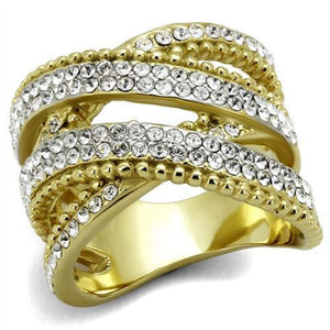 WildKlass Stainless Steel Ring Two-Tone IP Gold Women Top Grade Crystal Clear-WildKlass Jewelry