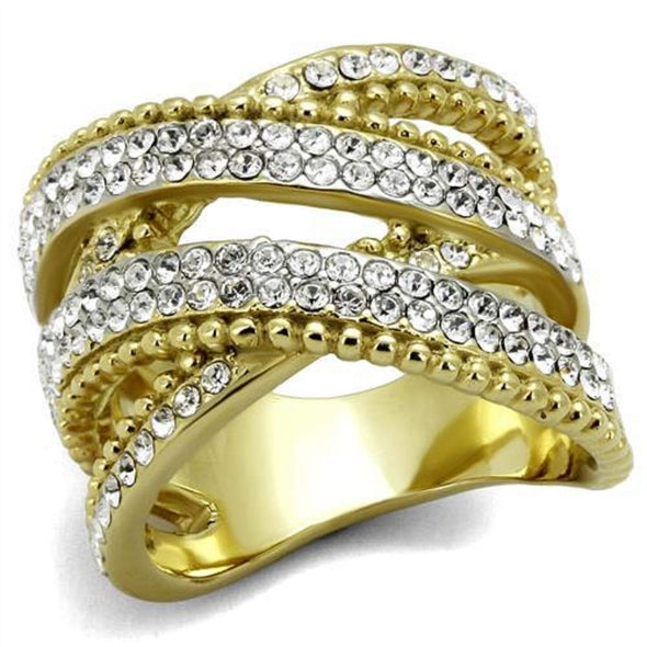 WildKlass Stainless Steel Ring Two-Tone IP Gold Women Top Grade Crystal Clear-WildKlass Jewelry