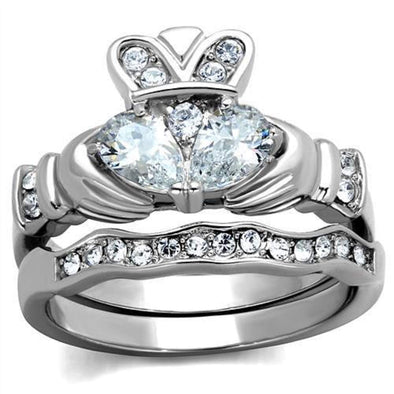 WildKlass Stainless Steel Ring High Polished (no Plating) Women AAA Grade CZ Clear-WildKlass Jewelry