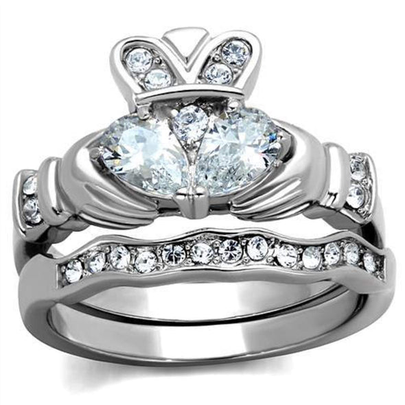 WildKlass Stainless Steel Ring High Polished (no Plating) Women AAA Grade CZ Clear-WildKlass Jewelry