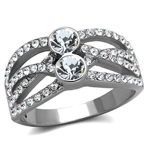 WildKlass Stainless Steel Ring High Polished (no Plating) Women Top Grade Crystal Clear-WildKlass Jewelry