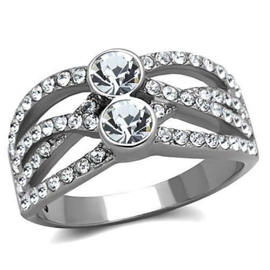 WildKlass Stainless Steel Ring High Polished (no Plating) Women Top Grade Crystal Clear-WildKlass Jewelry