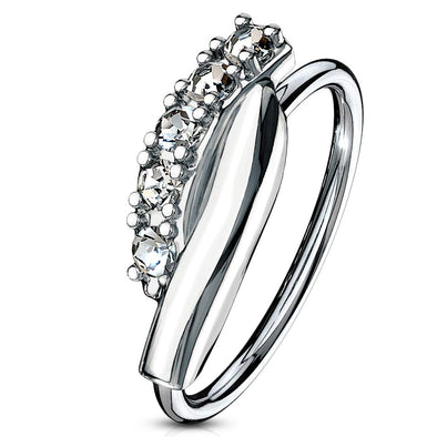 CZ Paved Twisted Bar 316L Surgical Steel WildKlass Nose, Cartilage Hoop Rings-WildKlass Jewelry