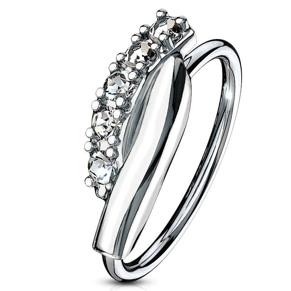 CZ Paved Twisted Bar 316L Surgical Steel WildKlass Nose, Cartilage Hoop Rings-WildKlass Jewelry